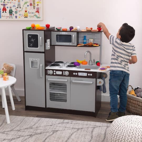 KidKraft Uptown Espresso Wooden Play Kitchen & Play Food Accessories Set